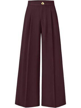 Women's Wine Wide Leg High Waisted Casual Loose Flowy Fashionable Palazzo Pants